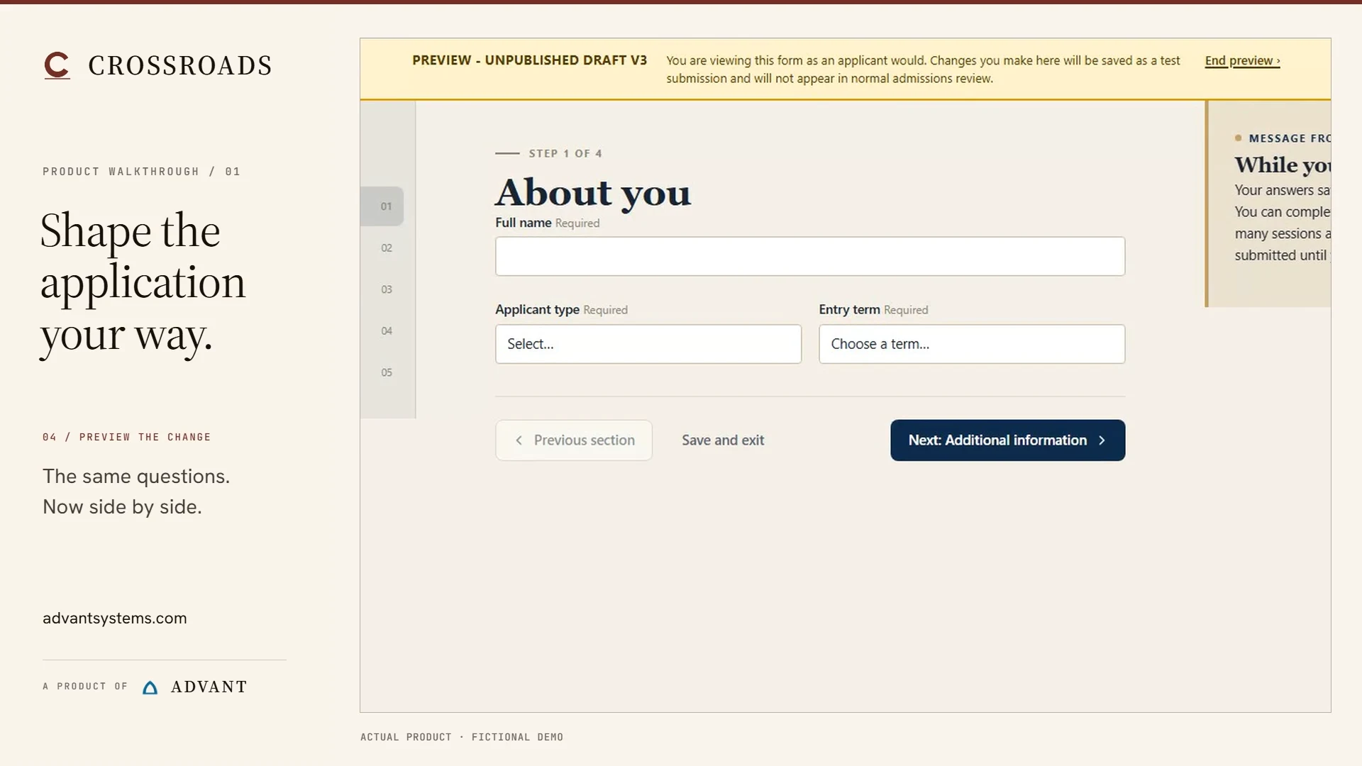 Actual applicant preview after Applicant type and Entry term are arranged side by side.